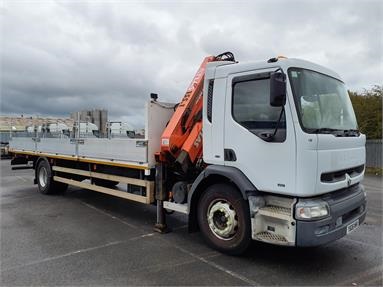 RENAULT PREMIUM 210 DROPSIDE CRANE 2 Seats Alloy Body Day cab Steel Susp 26ft Diesel - WHITE - Y606WHN - 2 Door Dropside Body